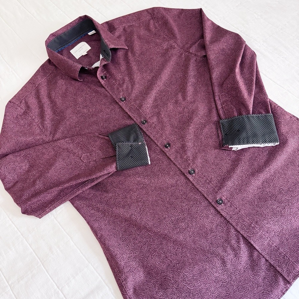 Construct Slim Fit Button Down Mens MEDIUM Long Sleeve. Maroon All Over Print - Picture 4 of 8